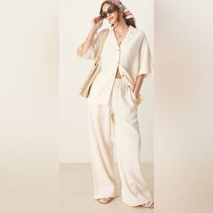 ASOS DESIGN cheesecloth pull on pants with raw edge detail in buttermilk - S